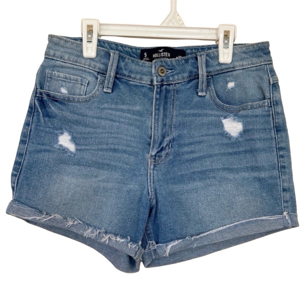 Hollister Women's High-Rise Distressed Blue Jean Shorts Size 5
